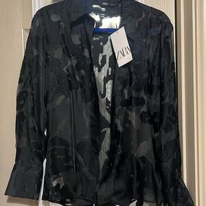 Navy blue Zara button up blouse